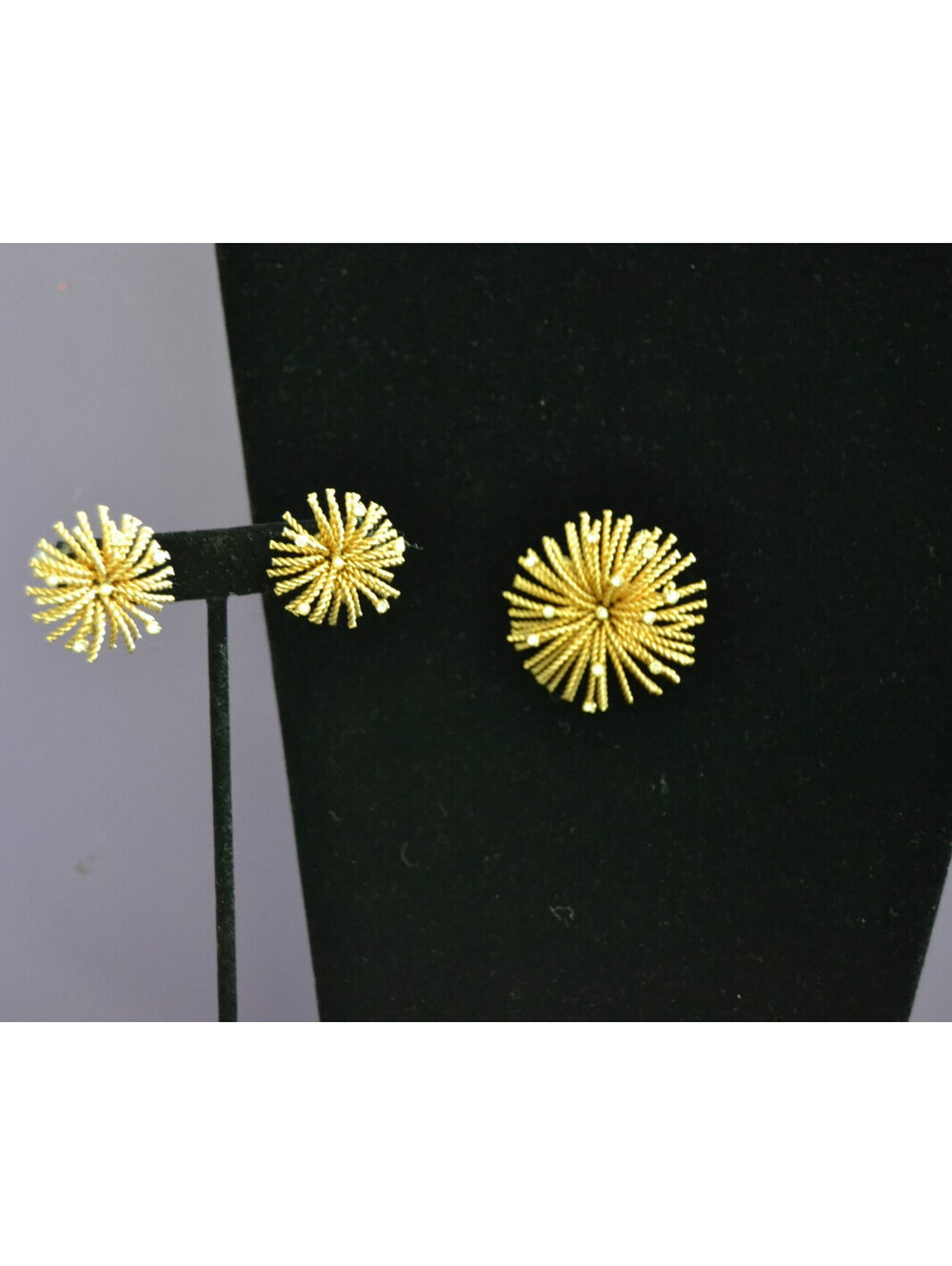 Vintage Bergere Gold Tone Starburst Brooch & Clip-On Earrings Set